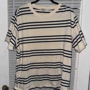 Club Monaco Navy and Cream Striped Tee